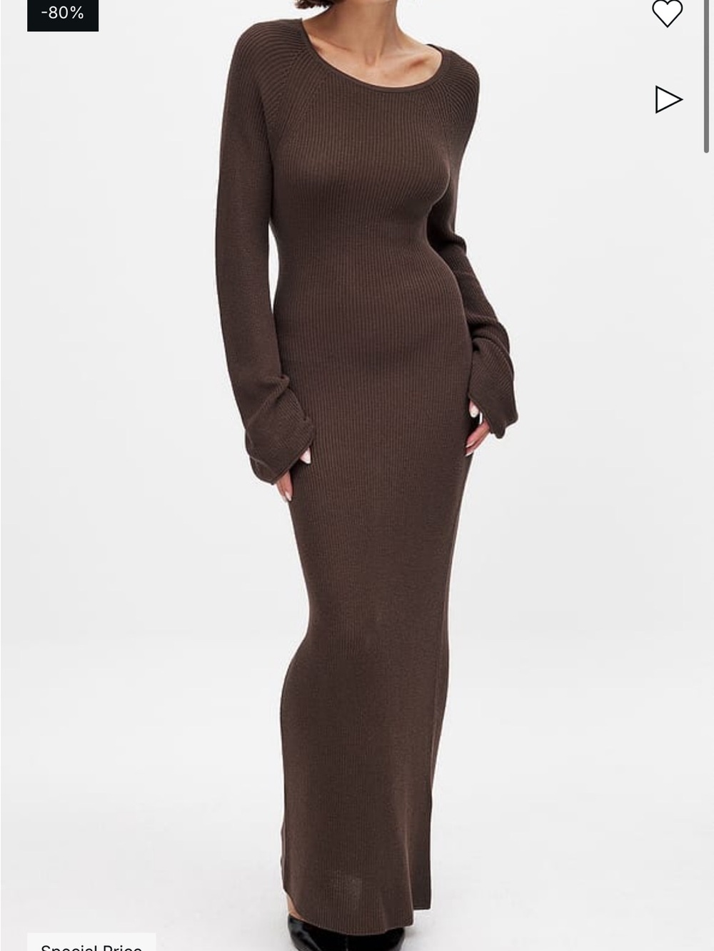 Long Sleeve Brown Ribbed Knit Maxi Dress